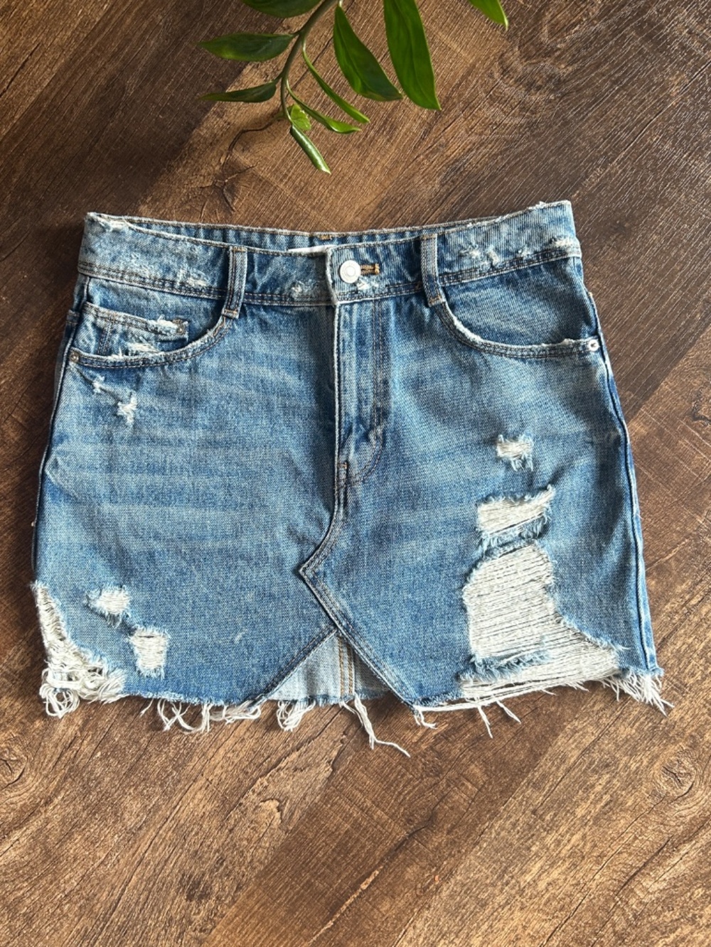 Zara TRF Trafaluc Denim Distressed Mini Skirt Blue Jeans EUR 34 US 2 XS